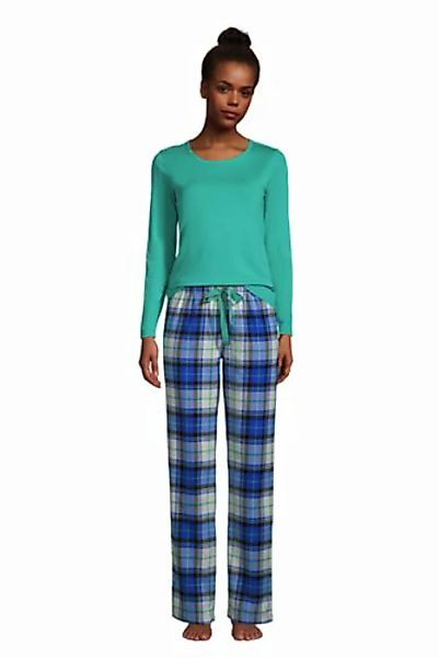 Flanell Pyjama-Set mit gemusterter Hose, Damen, Größe: M Normal, Blau, Elas günstig online kaufen