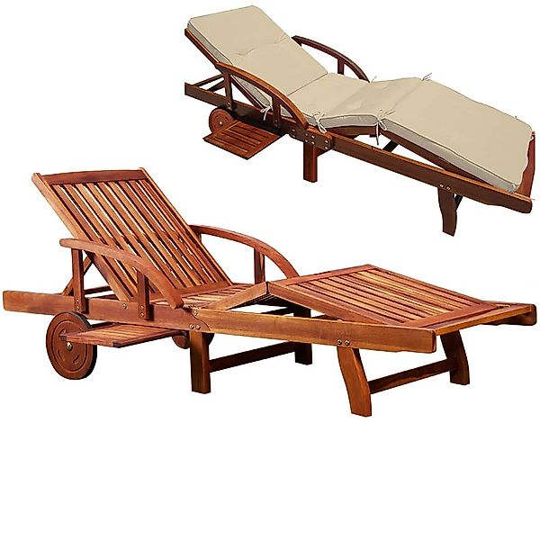 Casaria Gartenliege Braun, Auflage Creme 320kg günstig online kaufen