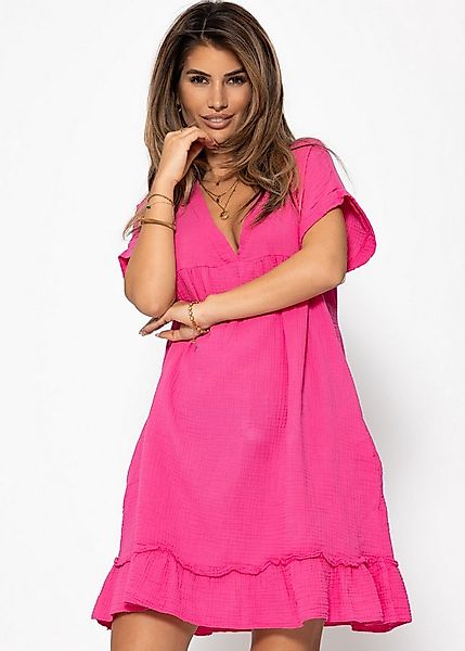 SASSYCLASSY Minikleid Musselin Kleid Damen Sommer Elegant V-Ausschnitt Leic günstig online kaufen