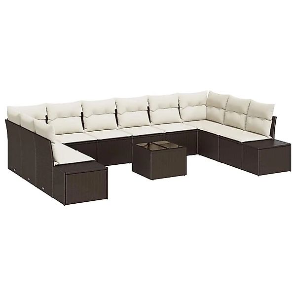 vidaXL Gartensofa-set mit Kissen 10-Tlg Braun und Creme Poly-Rattan 3355917 günstig online kaufen