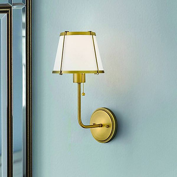 Wandleuchte Clarke 1, messing/beige, Leinen, Stahl günstig online kaufen