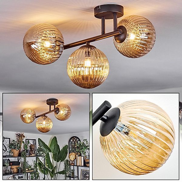 hofstein Deckenleuchte 3-flammige Deckenlampe aus Metall/Riffelglas günstig online kaufen
