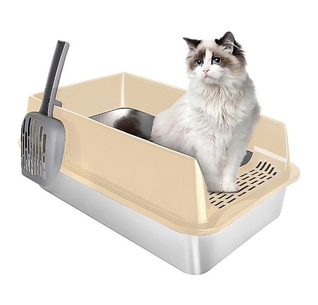JEOBEST Katzentoilette Katzenklo Edelstahl XL, Offene Katzenklo, Nicht kleb günstig online kaufen
