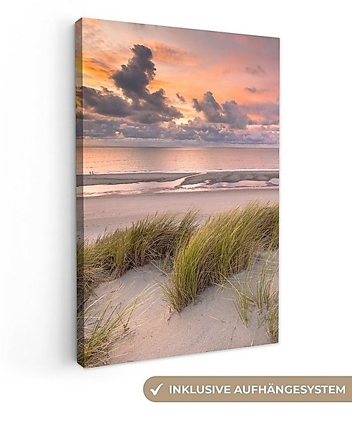 OneMillionCanvasses® Leinwandbild Sonnenuntergang - Düne - Strand - Pflanze günstig online kaufen