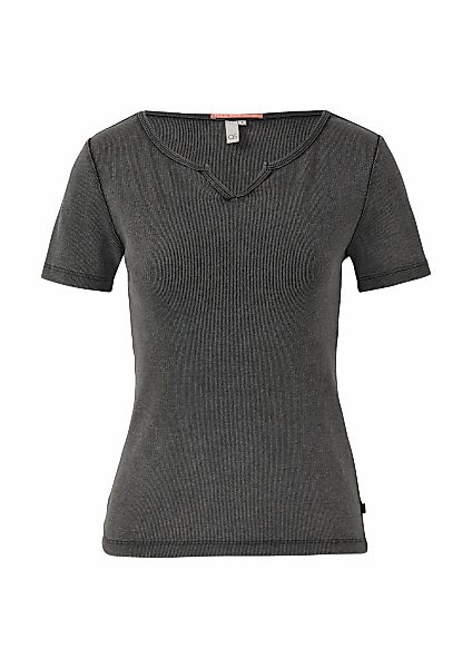 QS T-Shirt, in Ripp-Optik und mit Splitneck günstig online kaufen