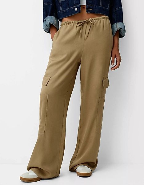 Bershka Fließende Hose Mit Seitentasche Damen Xl Grün günstig online kaufen