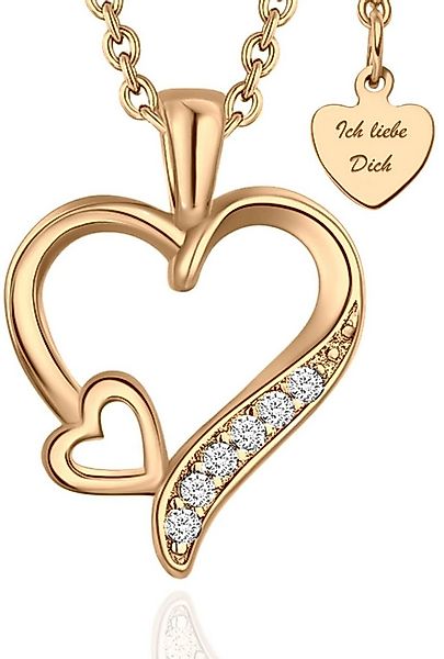 LOVENEST Herzkette Halskette Damen Silber 925 / Gold vergoldet mit Herz-Anh günstig online kaufen