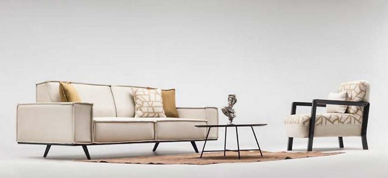 Xlmoebel Sofa 3-Sitzer Stoffsofa Set mit Beige Polstermöbeln und modernem D günstig online kaufen