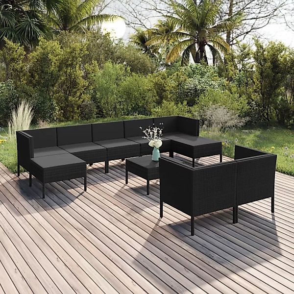 10-tlg. Garten-lounge-set Mit Auflagen Poly Rattan Schwarz günstig online kaufen