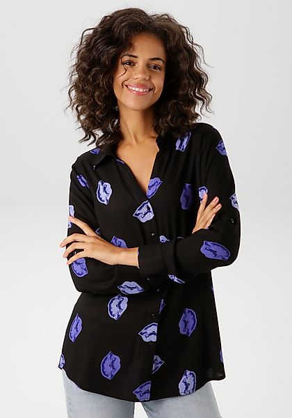 Aniston CASUAL Hemdbluse mit verführerischen Kussmündern günstig online kaufen