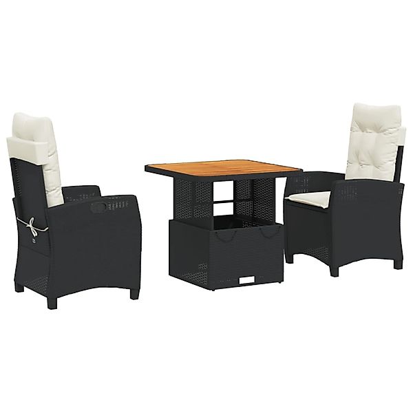 vidaXL 3-Tlg Garten-Essgruppe mit Kissen Schwarz Poly Rattan 3277373 günstig online kaufen