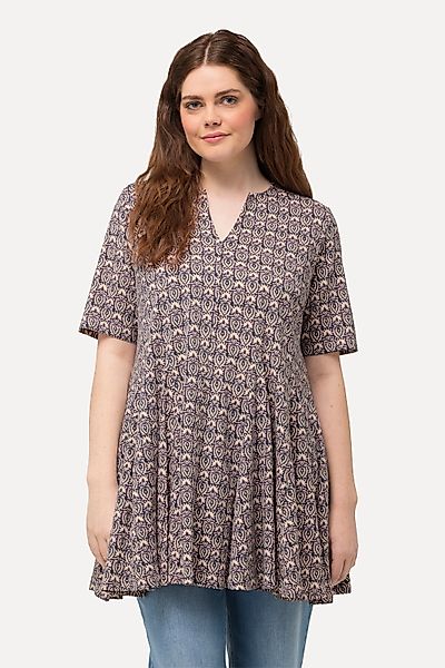 Ulla Popken Longshirt Longshirt Godetfalten Tunika-Ausschnitt günstig online kaufen