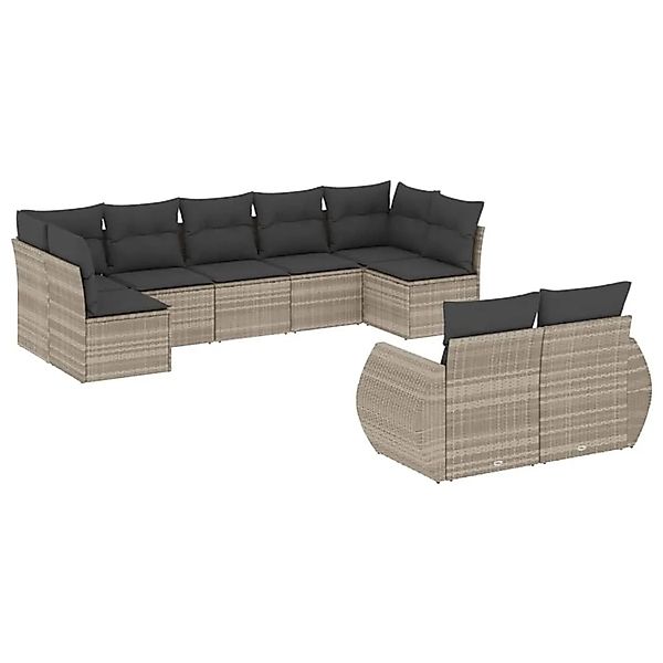 vidaXL 9-Tlg Garten-Sofagarnitur mit Kissen Hellgrau Poly Rattan 3221821 günstig online kaufen