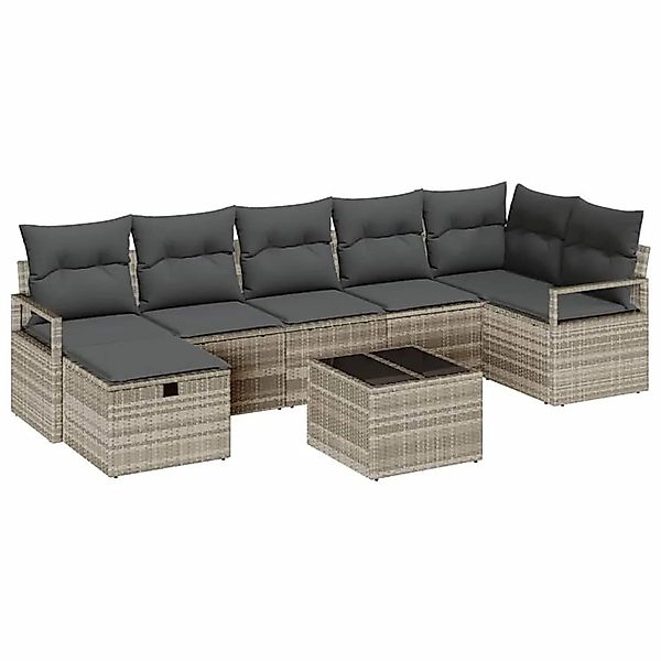 vidaXL Sofa Set mit Kissen mit Speicher 8-Tlg Hellgrau Poly-Rattan 3359211 günstig online kaufen