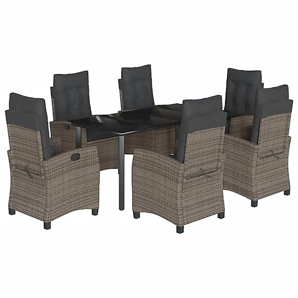 vidaXL 7-Tlg Garten-Essgruppe mit Kissen Grau Poly Rattan 3212797 günstig online kaufen