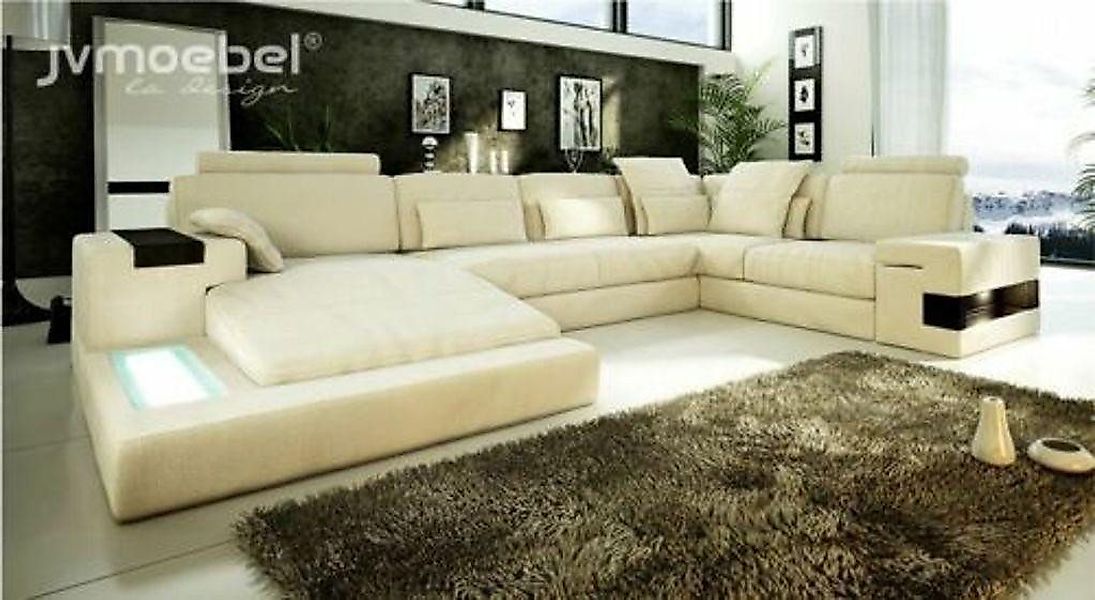 JVmoebel Ecksofa U-Form Sofa Couch Polster Textil Wohnlandschaft Leder Weiß günstig online kaufen