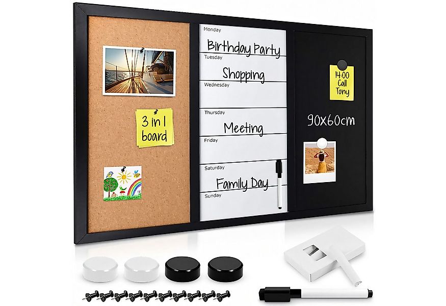 Navaris Tafel 3in1 Kombitafel 90x60x1,5cm - Kreidetafel Whiteboard Kork Pin günstig online kaufen