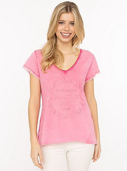 Zwillingsherz Kurzarmshirt "Positive Mind Neonkante" ausgefranste Kanten, V günstig online kaufen