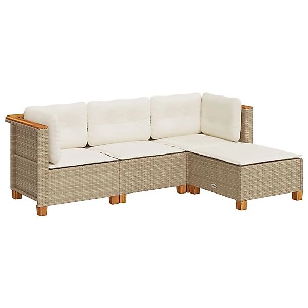 vidaXL 4-Tlg Garten-Sofagarnitur mit Kissen Beige Poly Rattan 3261781 günstig online kaufen