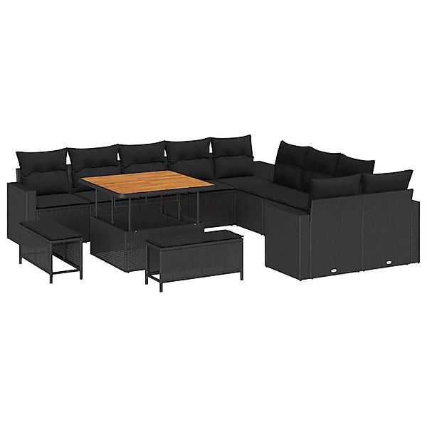vidaXL Gartensofa-Set mit Kissen 17 Stk Schwarz Poly-Rattan 3363614 günstig online kaufen