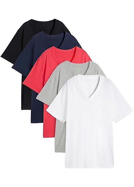 bonprix Longshirt (Packung, 5-tlg) lockere Passform, Kurzarm, mit V-Ausschn günstig online kaufen
