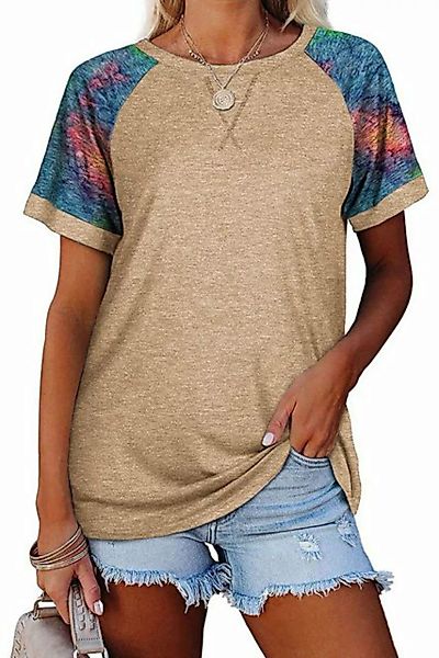 JDMGZSR Blusentop Kurzarm-T-Shirt mit Rundhalsausschnitt in Colorblock-Opti günstig online kaufen