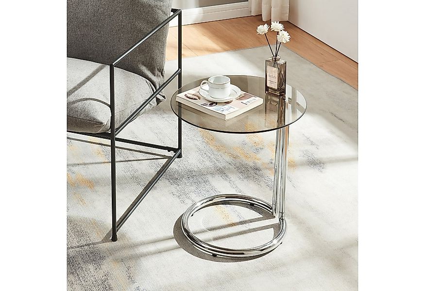 en.casa Beistelltisch, »Ylivieska« mit Glasplatte 46 x Ø45 cm rund Chrom/Br günstig online kaufen