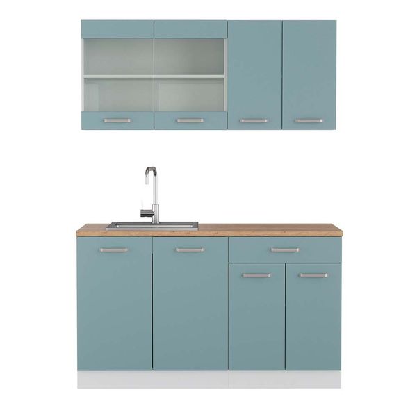 Vicco Küchenzeile R-Line, Blau-Grau/Weiß, 140 cm, günstig online kaufen