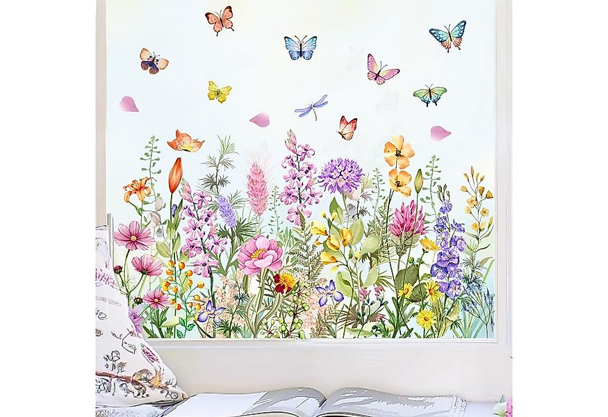 Coonoor Fensterfolie Garten Blumen Fenster Aufkleber Mohnblume Schmetterlin günstig online kaufen