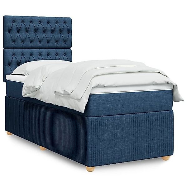 vidaXL Boxspringbett, Boxspringbett mit Matratze Blau 90x200 cm Stoff günstig online kaufen