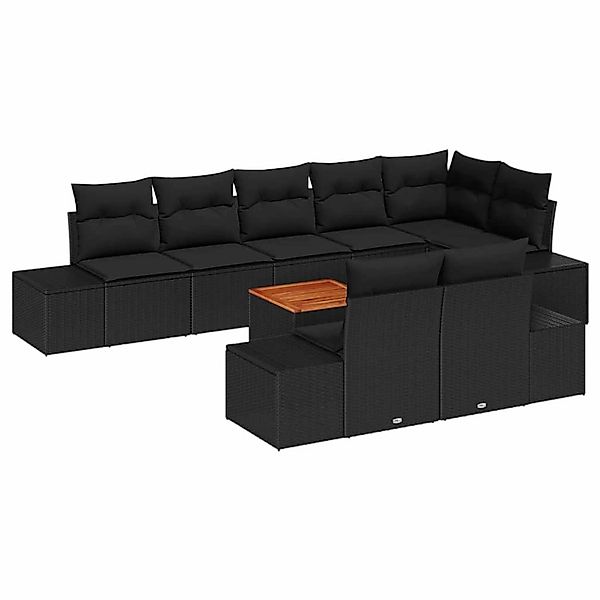 vidaXL Garten-Sofa-Set mit Kissen 9-Tlg Schwarz Poly Rattan 3347975 günstig online kaufen