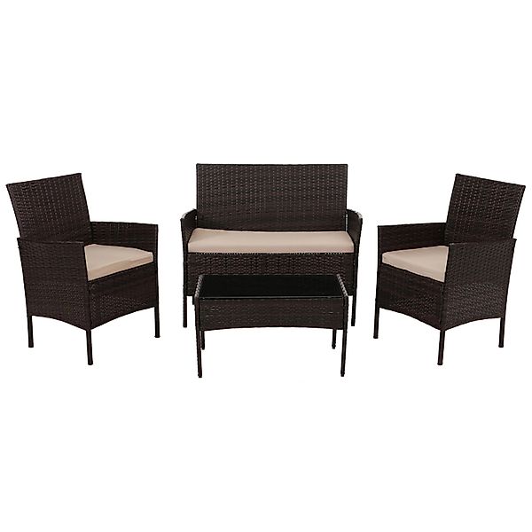 MCW Garten-Garnitur N98 4-teilig Braun Kissen Creme günstig online kaufen