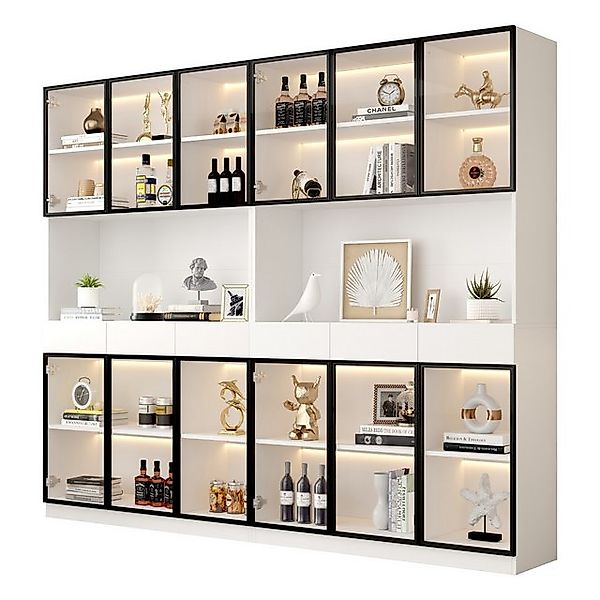 Odikalo Vitrine Hochschrank Glasschrank Tür 200cm Multi Storage Bücherregal günstig online kaufen