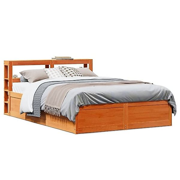 vidaXL Bett, Massivholzbett mit Kopfteil Wachsbraun 135x190 cm Kiefer günstig online kaufen