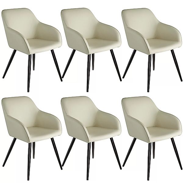 6er Set Stuhl Marilyn Stoff, schwarze Stuhlbeine - crème/schwarz günstig online kaufen