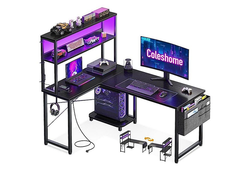 LuxusKollektion Eckschreibtisch Gaming Tisch L Form LED Steckdosen Regal 11 günstig online kaufen