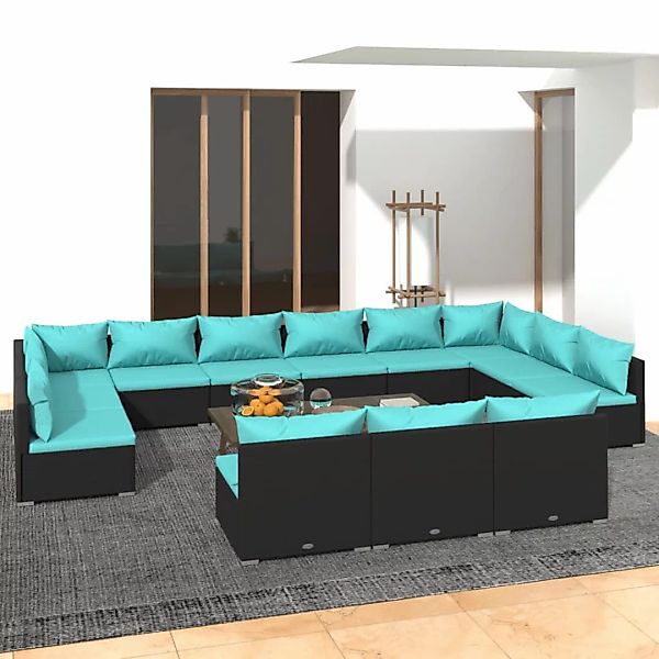 Vidaxl 13-tlg. Garten-lounge-set Mit Kissen Schwarz Poly Rattan günstig online kaufen