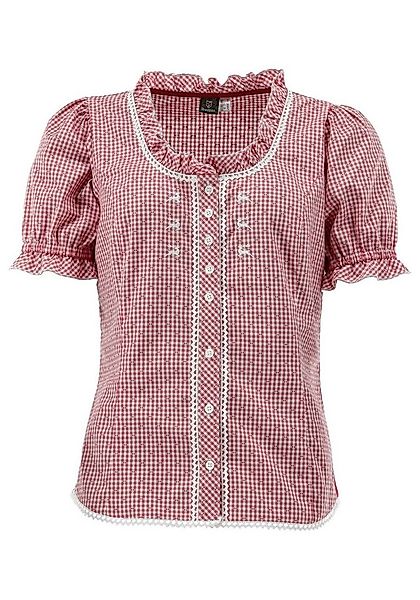OS Trachten Trachtenbluse Plare Tailliert, Rundhalsausschnitt, Hirsch-Stick günstig online kaufen