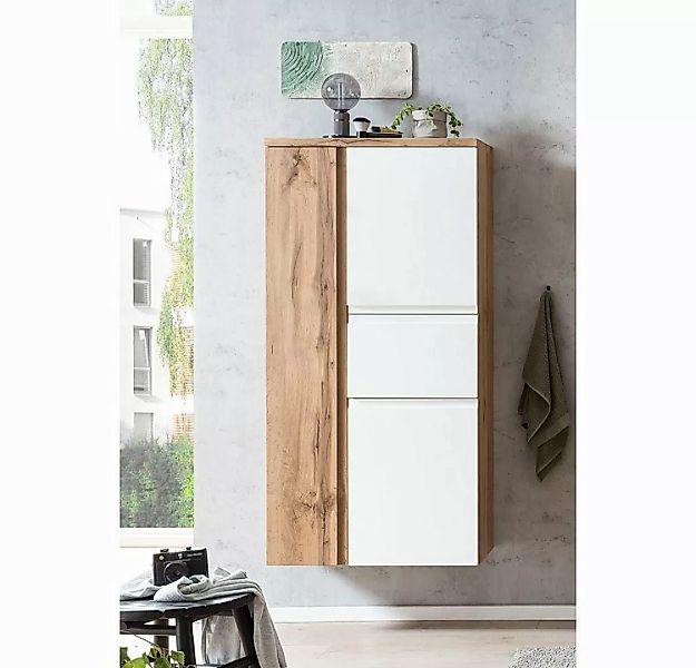 Lomadox Midischrank VASTO-03-WHITE Wotan Eiche Nb. mit weiß matt 40/130/35 günstig online kaufen