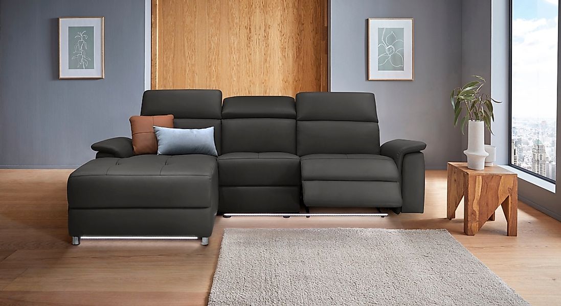 Places of Style Ecksofa »Pareli, L-Form, 259cm,m. Recamiere, Echtleder, Kun günstig online kaufen
