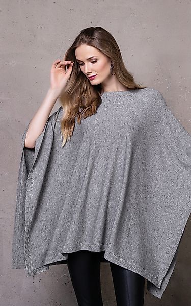 Passioni Strickponcho in hellgrauer Melange Optik günstig online kaufen