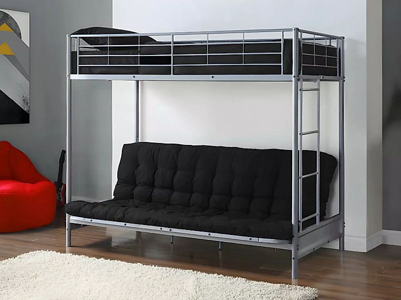 Hochbett mit Schlafsofa - 90 x 190 cm - Metall - Silberfarben - MODULO IV günstig online kaufen