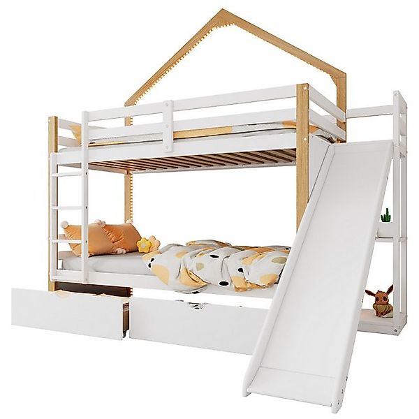 Gotagee Etagenbett Hausbett Holzbett Kinderbett Mit Rutsche Unterbettschubl günstig online kaufen
