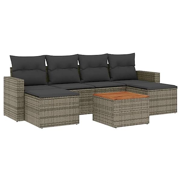 vidaXL 7-Tlg Garten-Sofagarnitur mit Kissen Grau Poly Rattan 3224247 günstig online kaufen