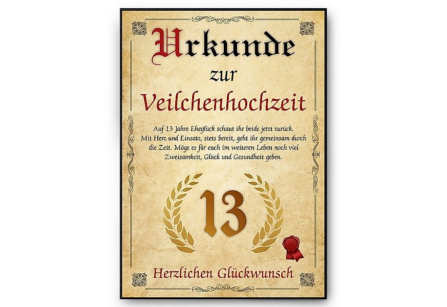 Tigerlino Poster Urkunde zum 13. Hochzeitstag Geschenk 13. Jahrestag Karte günstig online kaufen