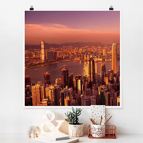 Poster - Quadrat Hongkong Sunset günstig online kaufen