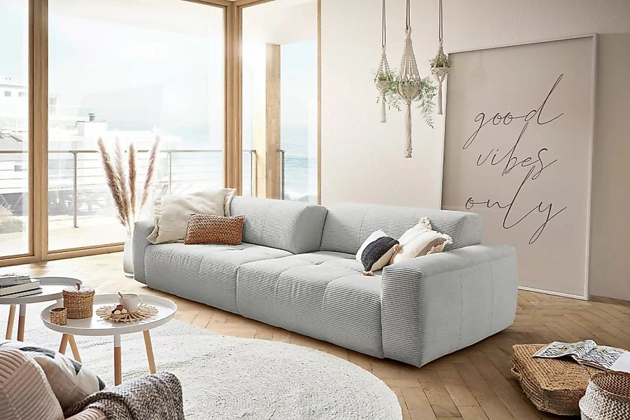 KAWOLA Big Sofa PALACE 3-Sitzer mit Sitztiefenverstellung Cord hellgrau günstig online kaufen