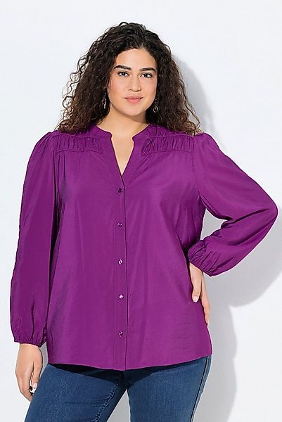 Ulla Popken Longbluse Bluse Zierpasse A-Linie Tunika-Ausschnitt Langarm günstig online kaufen