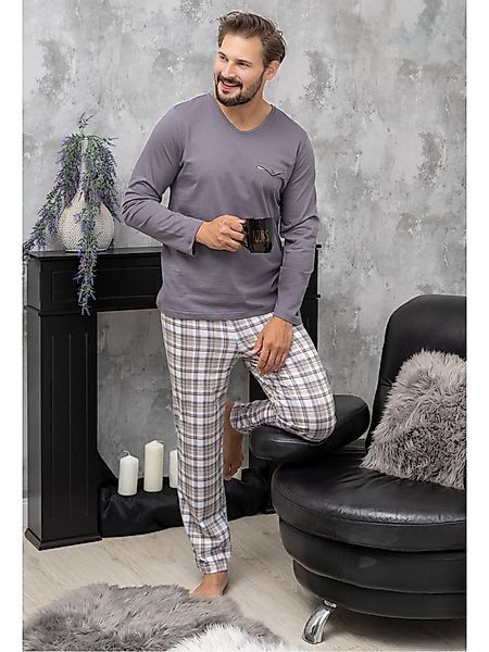 HOTBERG Pyjama langer Schlafanzug aus Baumwolle Karo-Pyjamahose, Made in EU günstig online kaufen