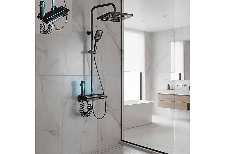 LuxaSteel Duscharmatur Duschsystem Regendusche mit Thermostat LED-Beleuchtu günstig online kaufen